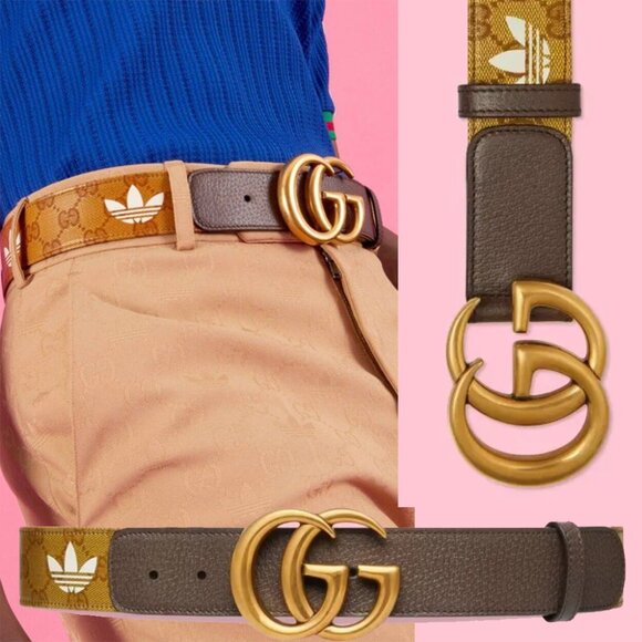 GUCCI BELT ADIDAS X TREFOIL GG LOGO MARMONT BUCKLE LEATHER sz 90 / 36 - Picture 1 of 12